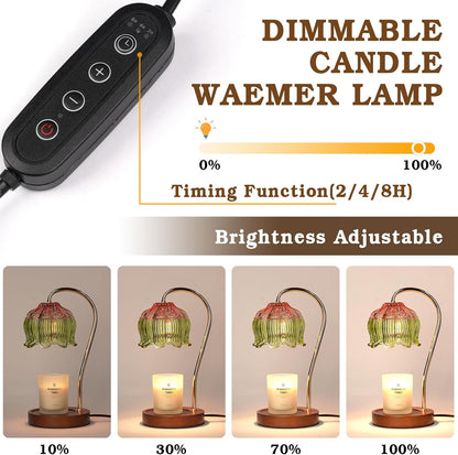 Funistree Flower Candle Warmer Lamp with Timer, Dimmable Candle Lamp Warmer, Christmas Birthday Gifts for Women Mom Her, Housewarming Home Decor, Lotus Wax Warmer for Yankee Candles - Lily Amber