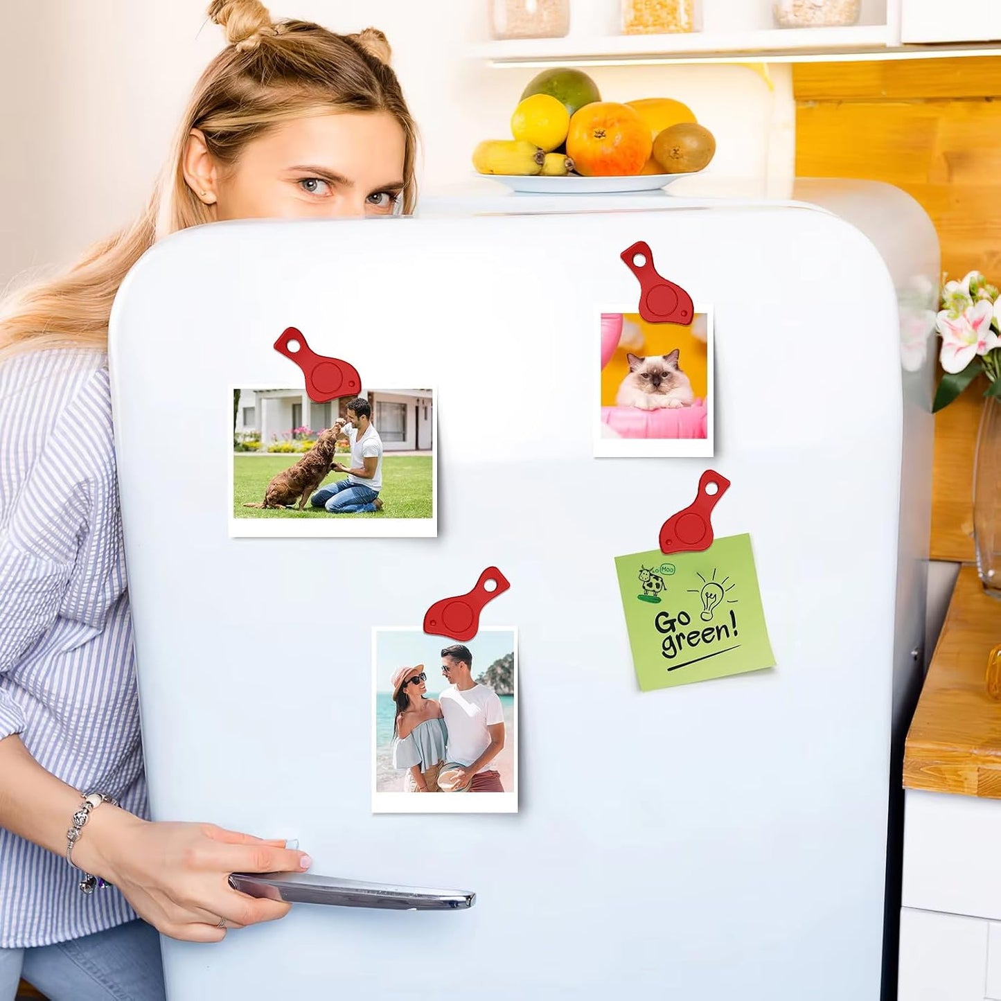 Air Fryer Magnets Silicone Buckle for Parchment Paper Liners, High-Temp Resistant Air Fryer Accessories, Safely Lock Paper from Heating Element or Covering Food, Prevent Burning (Red)