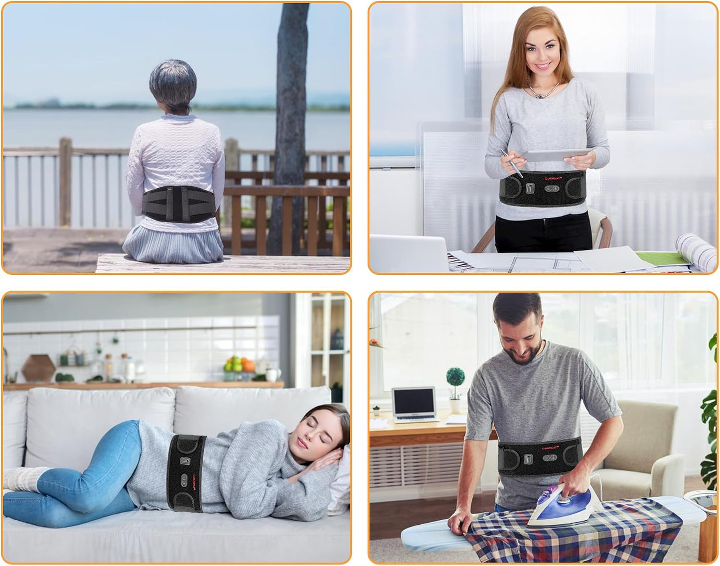 CUEHEAT Heated Waist Belt with Massage - Cordless Lower Back Heating Pad | 3 Heat Settings, 3 Vibration Modes, 7.AV Rechargeable Battery, Adjustable Fit for Wearable Lower Back Warmth