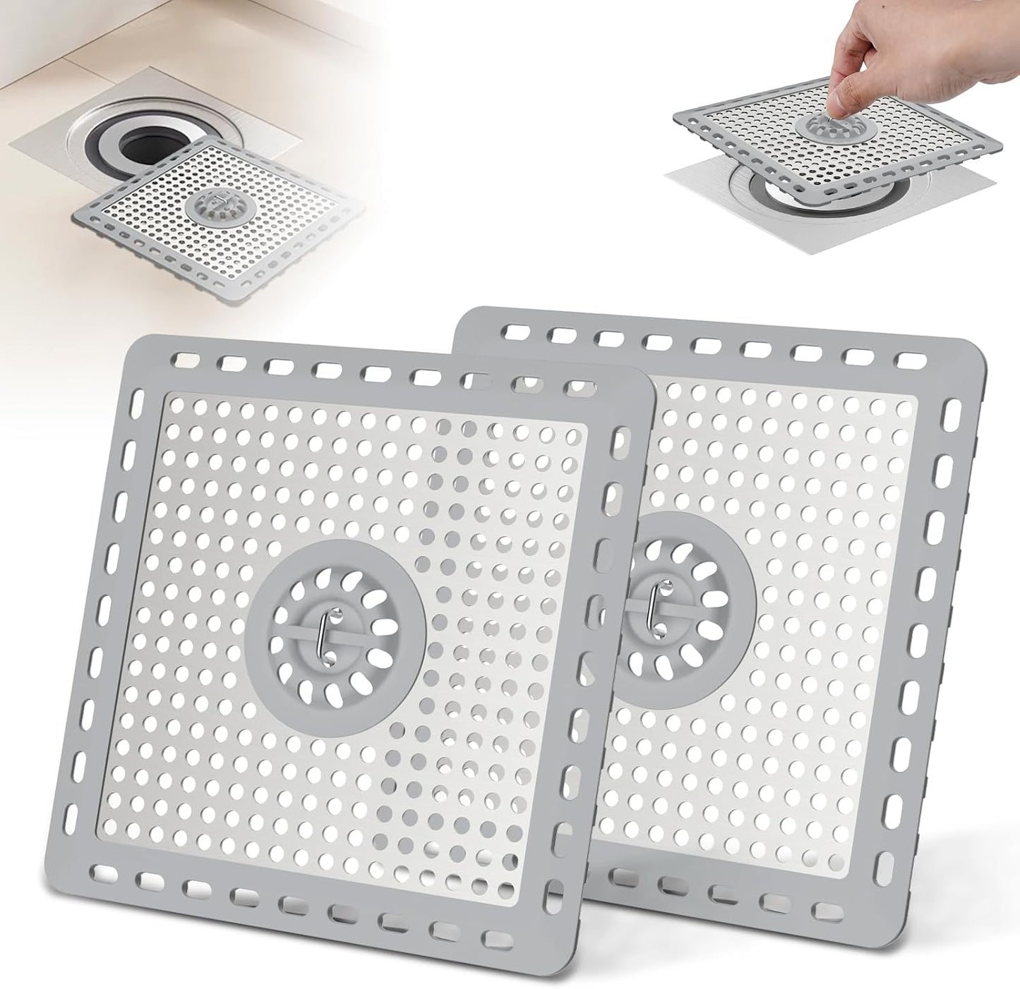 Hibbent Upgraded Shower Drain Hair Catcher for Bathroom Floor 4" Drain, Anti-Clogging Shower Drain Cover, Stainless Steel & Silicone Drain Strainer with Handle, Shower Drain Protector, Grey