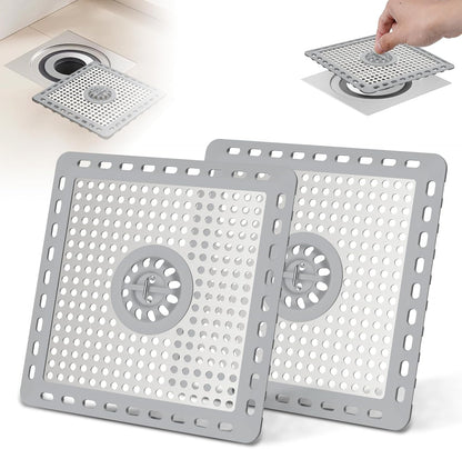 Hibbent Upgraded Shower Drain Hair Catcher for Bathroom Floor 4" Drain, Anti-Clogging Shower Drain Cover, Stainless Steel & Silicone Drain Strainer with Handle, Shower Drain Protector, Grey