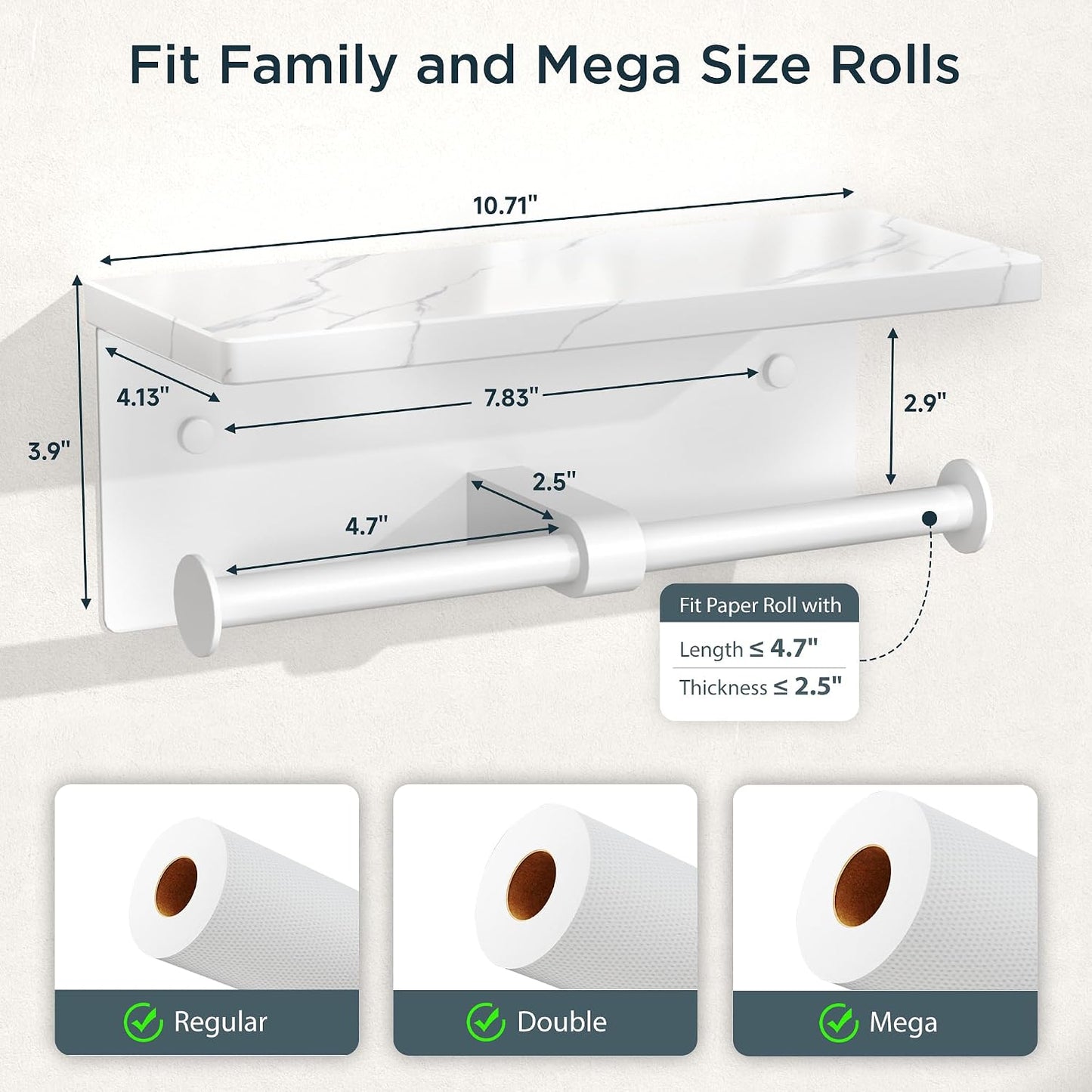 FORIOUS Toilet Paper Holder with Shelf, Natural Marble, Commercial | Brushed Nickel, Wall Mount 304 Stainless Steel Commercial Bathroom Tissue Roll Dispenser, Heavy Duty Washroom Paper Storage
