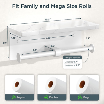 FORIOUS Toilet Paper Holder with Shelf, Natural Marble, Commercial | Brushed Nickel, Wall Mount 304 Stainless Steel Commercial Bathroom Tissue Roll Dispenser, Heavy Duty Washroom Paper Storage