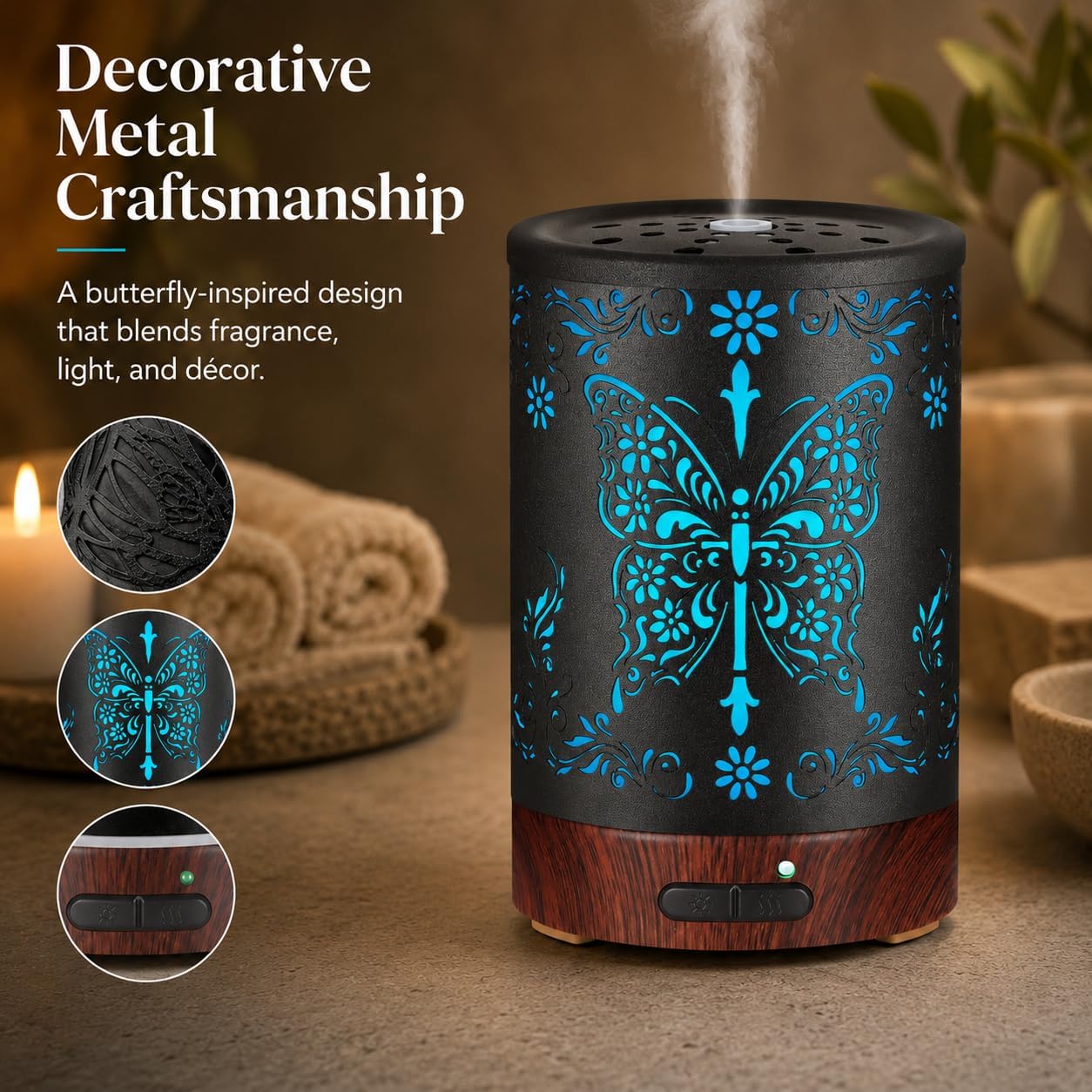 Tree Essential Oils Diffuser for Home 150ML Aromatherapy Diffuser | Birthday Gifts for Women mom,Metal Cool Mist Humidifier with 7 Colors Lights Waterless Auto Off Air Diffusers