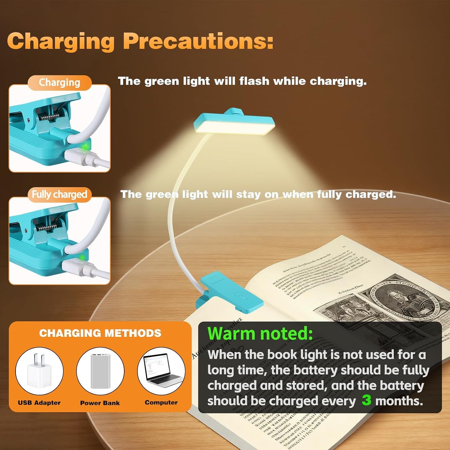 VAVOFO Rechargeable Book Light Rotatable：24 LEDs Reading Light, 3-Color & 9-Brightness Book Lamp, Eye Cared 120Hrs Runtime Lightweight Clip on Led Light for Book Lovers (Black)