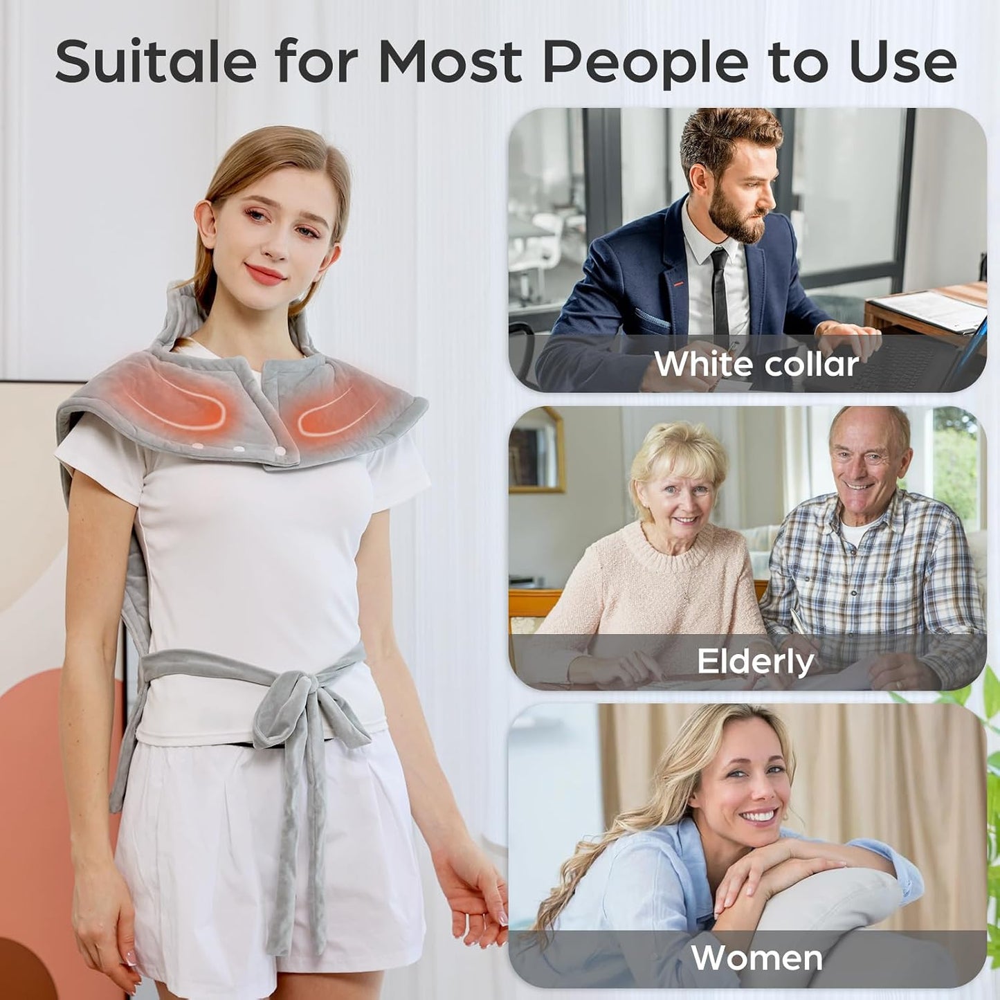 Electric Heating Pad for Back Neck Shoulders Pain Relief, 6 Heat Levels/Auto Shut-Off, 24"x 36" Large Electric Heated Pads, Gifts for Women Men Mom Dad Elderly, Gray