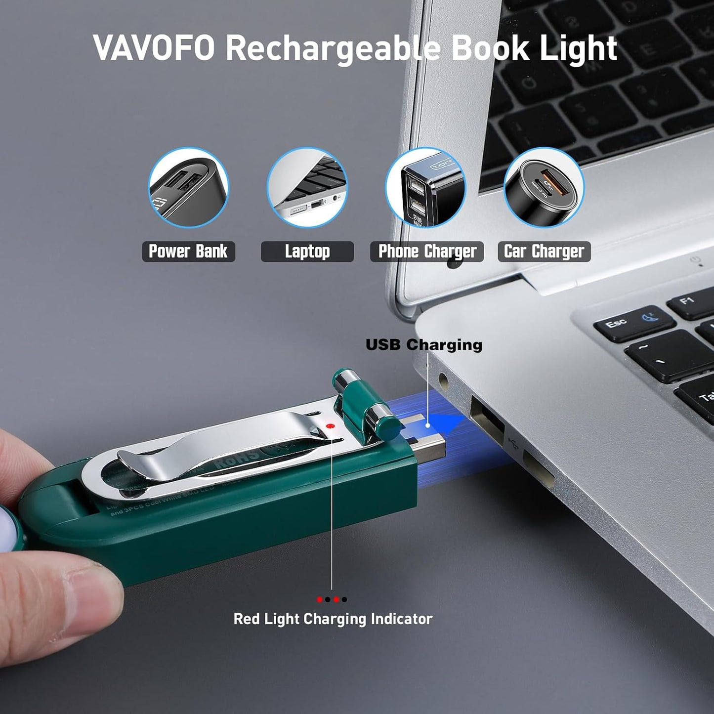 VAVOFO USB Rechargeable Bookmark Reading Light, Blue Light Blocking Amber LEDs for Bedtime Reading - Clip On, 9 Lighting Modes
