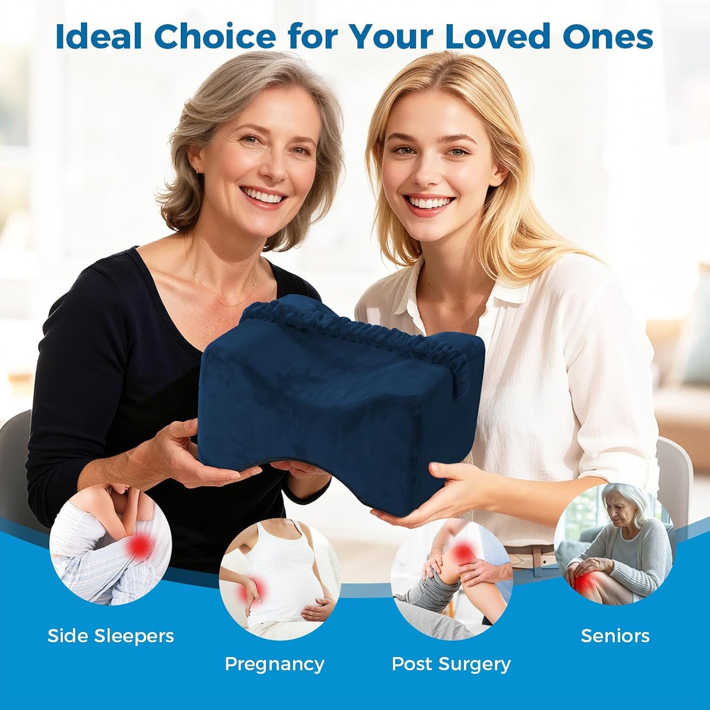 Knee Pillow for Side Sleepers, Memory Foam Leg Pillow with Strap, Grey | Ergonomic Between Leg Support Pillow for Sleeping Comfort, Knee and Ankle Positioning, Pregnancy, Joint Support, Medium Size