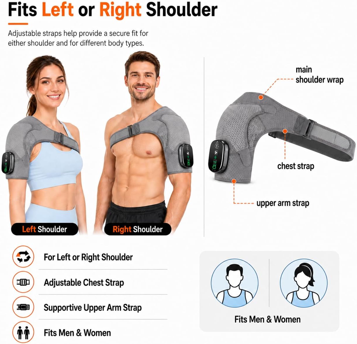 Cordless Shoulder Heating Pad with Massage, Rechargeable Shoulder Massager with Heat, Heated Shoulder Wrap, 3 Heat Levels & 3 Vibration Modes, 5000mAh Battery, Left or Right Shoulder, Black