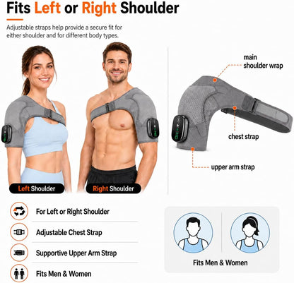 Cordless Shoulder Heating Pad with Massage, Rechargeable Shoulder Massager with Heat, Heated Shoulder Wrap, 3 Heat Levels & 3 Vibration Modes, 5000mAh Battery, Left or Right Shoulder, Black
