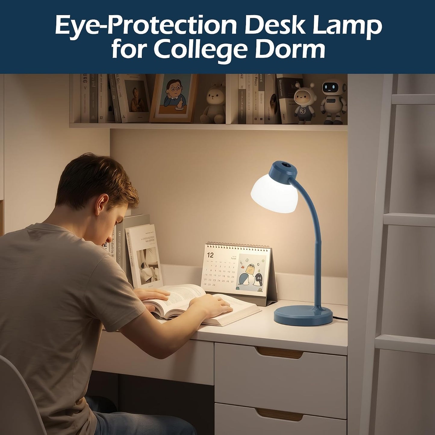 GyroVu Clip-On Desk Lamp, Eye-Care LED Reading Light, Adjustable Gooseneck, Anti-Tip Bedside Reading Light—Small Desk Lamps for Home Offices, College Dorm Rooms, and Bed Headboards (Black)