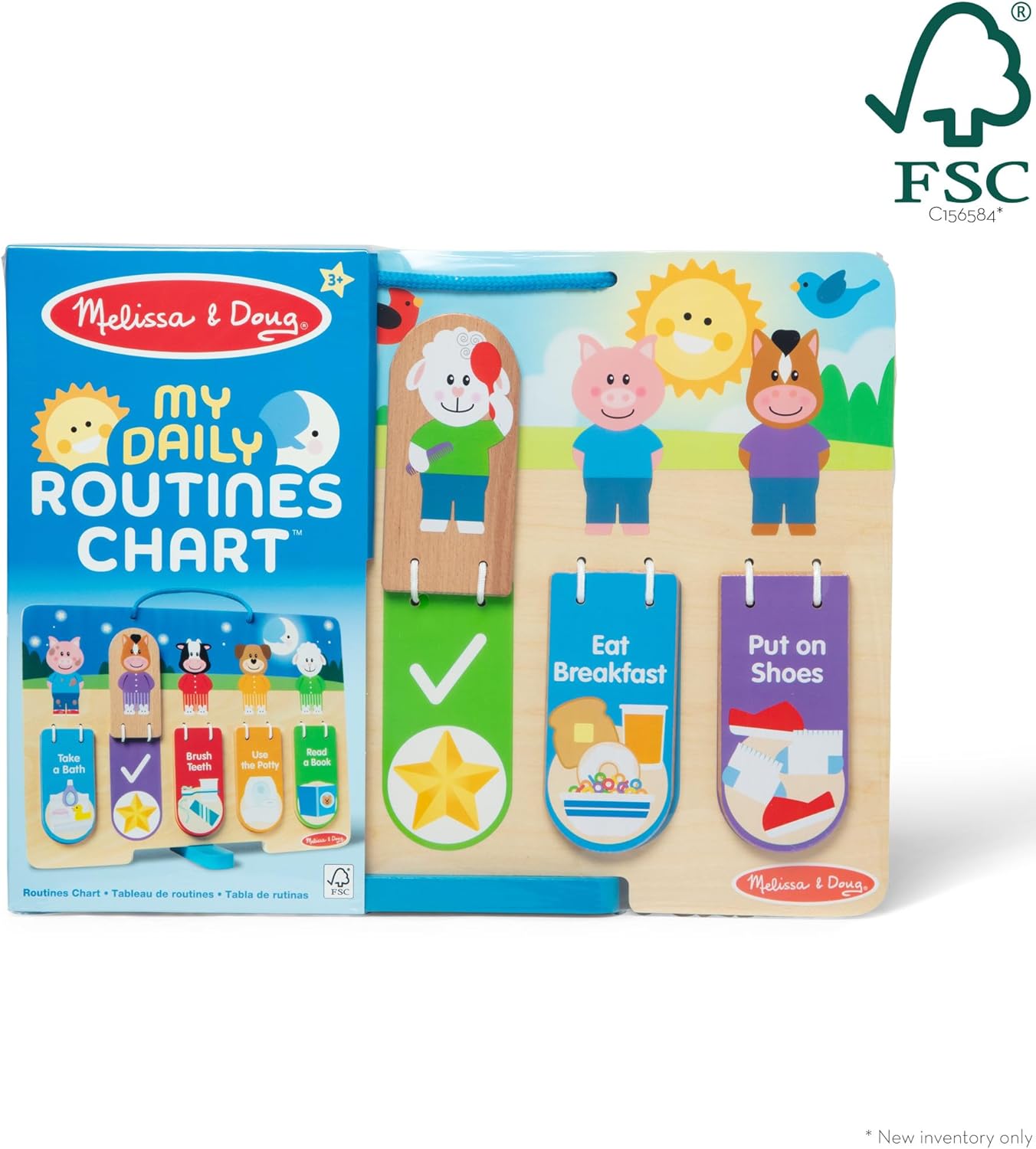 Melissa & Doug My Daily Routines Chart, Wooden Daytime and Nighttime Habit Tracker with Multi-Lingual Stickers, Hands-On, Screen-Free Preschool Toys for Girls & Boys Ages 3+ - FSC Certified