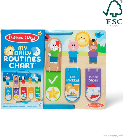 Melissa & Doug My Daily Routines Chart, Wooden Daytime and Nighttime Habit Tracker with Multi-Lingual Stickers, Hands-On, Screen-Free Preschool Toys for Girls & Boys Ages 3+ - FSC Certified