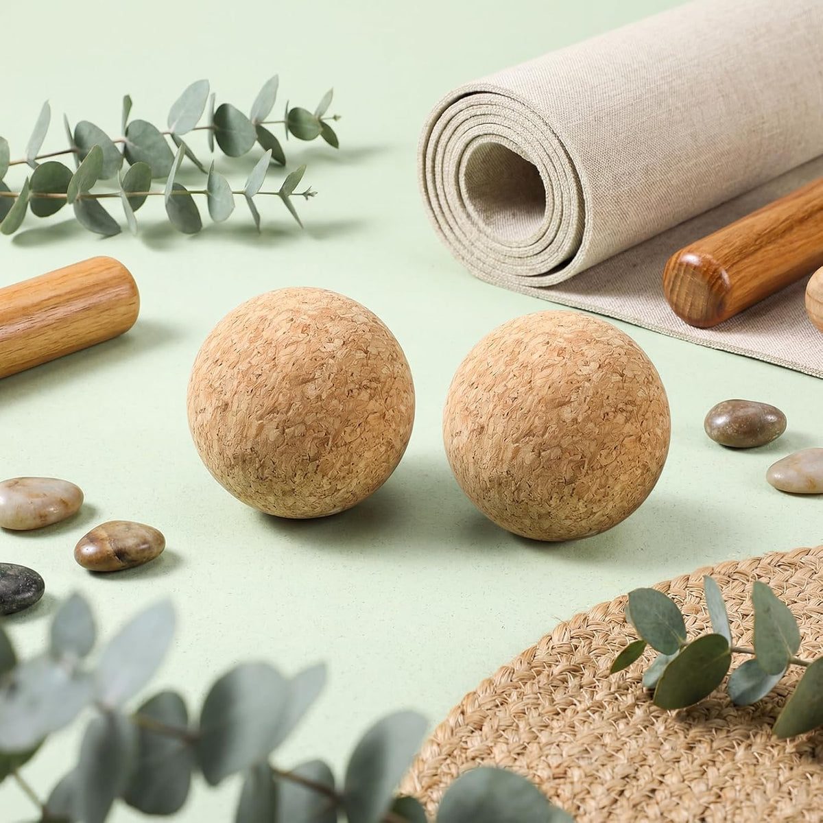 TrelaCo Cork Massage Balls Set of 2 for Fascia Release After Exercise Yoga Point Therapy Relax Muscles Relieve Stress Tools