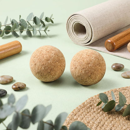 TrelaCo Cork Massage Balls Set of 2 for Fascia Release After Exercise Yoga Point Therapy Relax Muscles Relieve Stress Tools