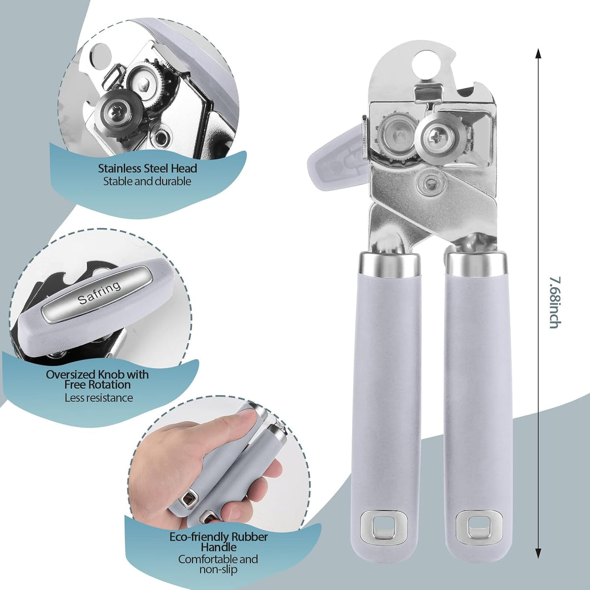 Safring Can Opener Manual, Heavy Duty Handheld Strong Can Opener with Soft Touch Handle, Sharp Blade Smooth Edge, Can Openers with Multifunctional Bottle Opener, Black