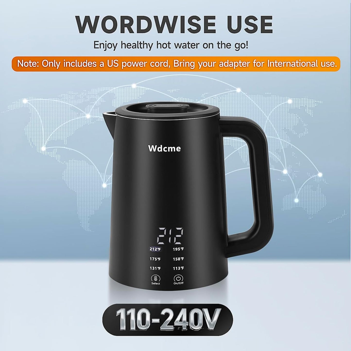 0.6L Small Travel Electric Kettle Smart Tea Coffee Kettle | 800W,6 Temperature Control,304 Stainless Steel,Dual Voltage 110-240V,12H Keep Warm