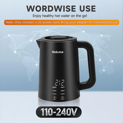 0.6L Small Travel Electric Kettle Smart Tea Coffee Kettle | 800W,6 Temperature Control,304 Stainless Steel,Dual Voltage 110-240V,12H Keep Warm