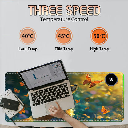 Heated Desk Pad Heated Large Mouse Pad, Electric Quickly Warm Desk Mat with 3 Levels Heating 3 Hours Auto Shut-Off, 31.5" x 13" Warm Gaming Mousepad Hand Foot Warmer, Baby Elephant