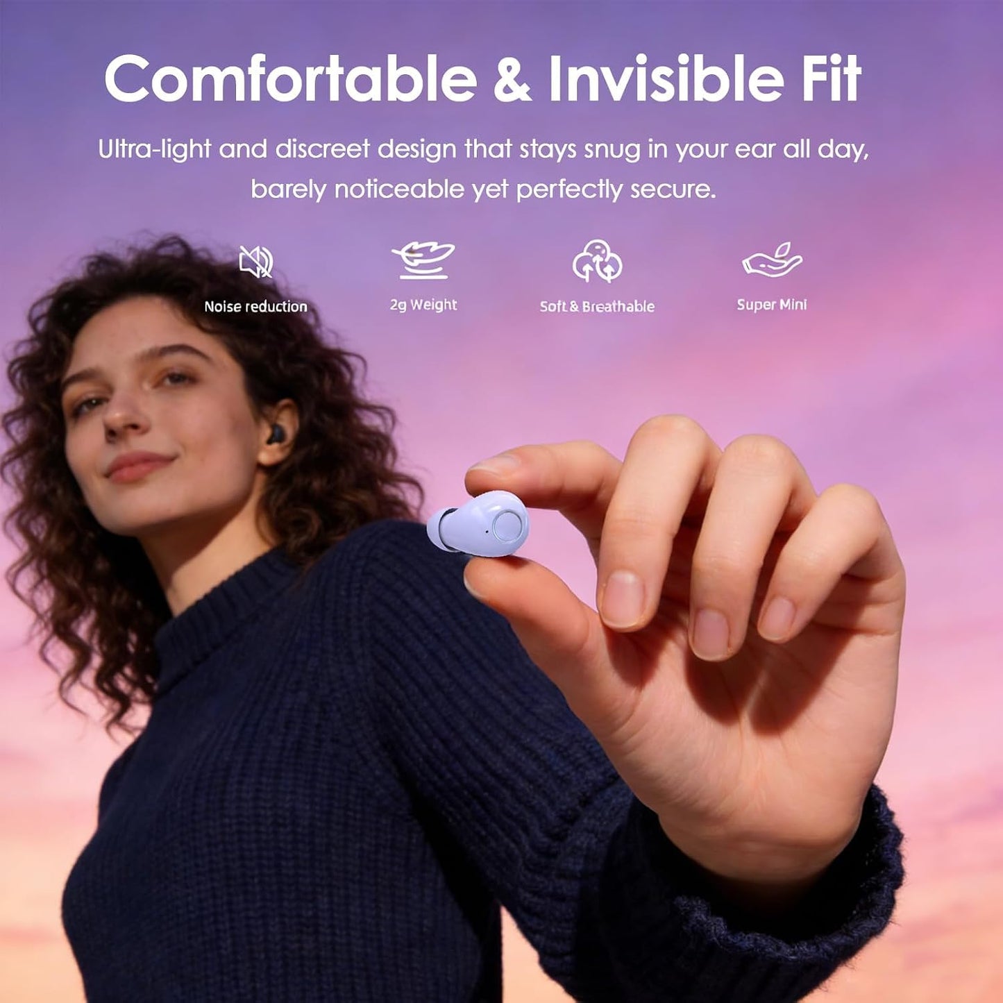 Mini Wireless Sleep Earphones, Designed for Side Sleepers – Invisible Flat Earbuds, Comfortable for Small Ears, Discreet in-Ear Design, Skin-Friendly, Ideal for Women and Work Use (Black)