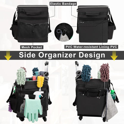Wearable Large Cleaning Caddy Bag for Housekeepers (Black&Gray) | Cleaning Supplies Organizer with Adjustable Shoulder, Waist & Handle Straps, Detailing Bag for Kitchen Supplies