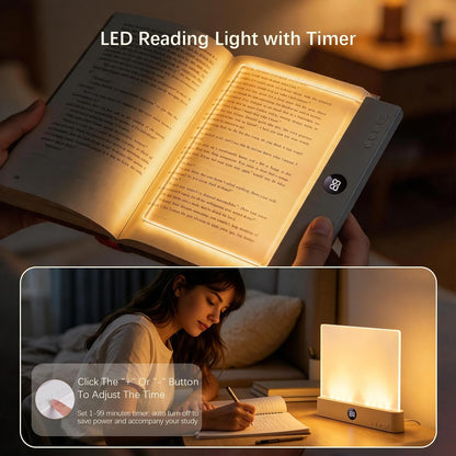 Choudao LED Book Light & Night Light 2 in 1, Flat Reading Light, Black | 3 Color Temperatures & Stepless Dimming, USB Rechargeable Full Page Light with Timer for Night Reading in Bed