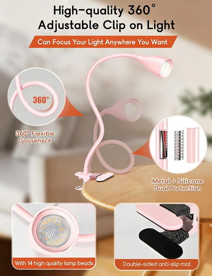 Reading Light for Book in Bed,Clip on Light Reading Lamp with Adapter Black