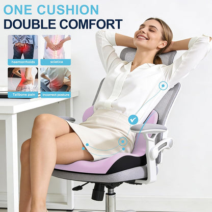 Seat Cushion for Office Chair and Car, L-Shaped Ergonomic Car Seat Cushions, Memory Foam Chair Cushion, Lumbar Support Pillow for Wheelchair, Car, Home, Office, Desk, Black