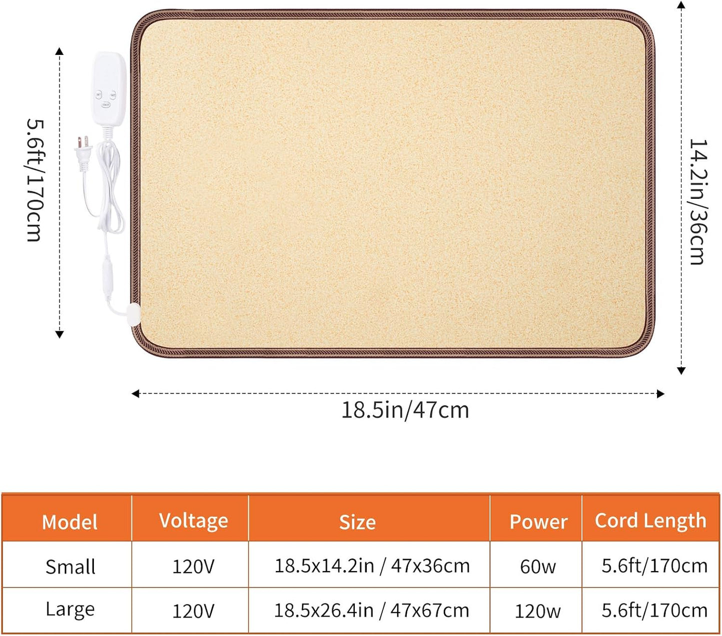 Heated Floor Mat, Foot Warmer Under Desk, Feet Heating Pad with 10 Heat Settings and Timer, Fast Heating for Office, Home, Study Play Room 120V 60W 18.5x14.2 inch SZ