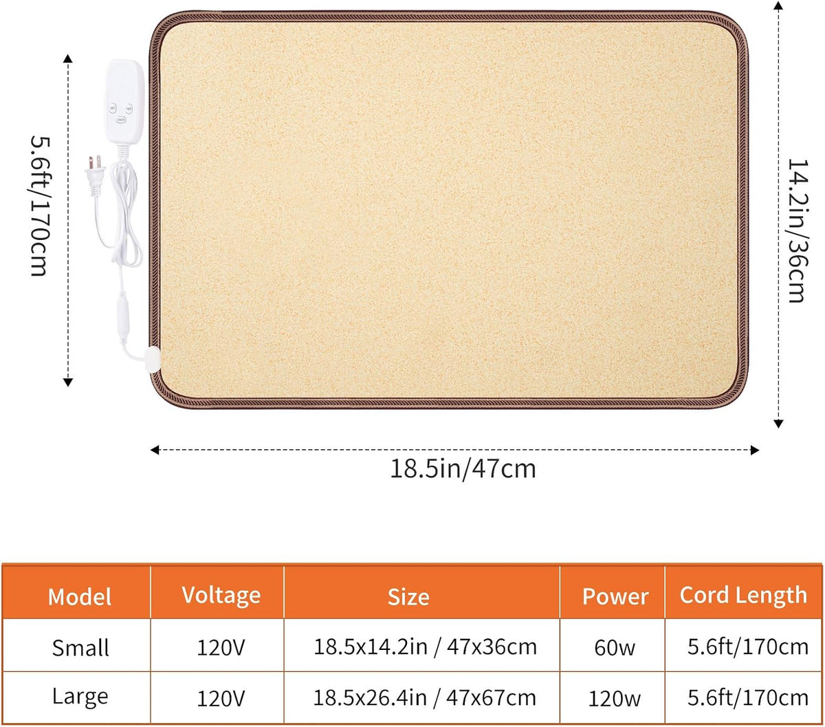 Heated Floor Mat, Foot Warmer Under Desk, Feet Heating Pad with 10 Heat Settings and Timer, Fast Heating for Office, Home, Study Play Room 120V 60W 18.5x14.2 inch SZ