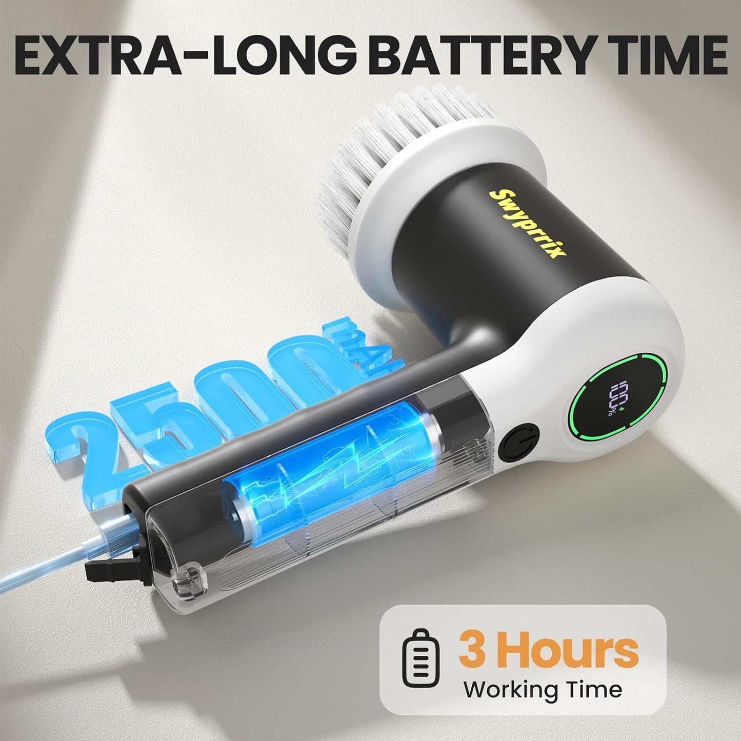 Electric Spin Scrubber for Bathroom and Shower Cleaning SD-CTB02 | 2 Speeds Cordless Power Cleaning Brush, 6 Replaceable Brush Heads, IPX7 Waterproof, For Bathroom, Sink, Tile, Kitchen, Grout