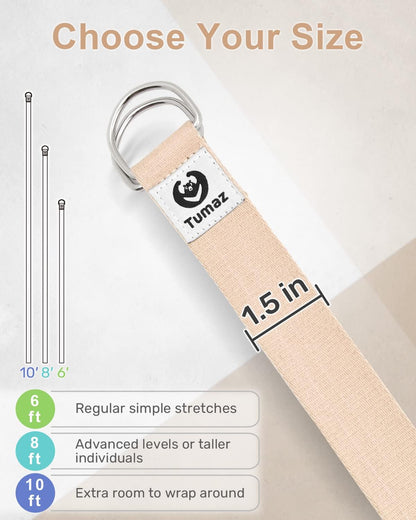 Tumaz Yoga Strap for Stretching with Adjustable D-Ring, 6/8/10 ft