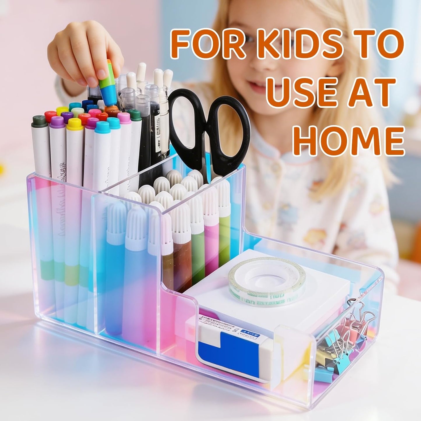 Magnetic Dry Erase Marker Holder - Non-Slip Acrylic Pen Organizer with Powerful Magnets for Whiteboard, Refrigerator, Office Desk, Classroom Supplies & Home Organization-Clear