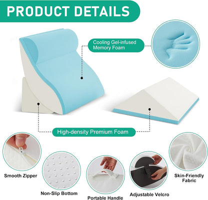 4PCS Wedge Pillow Set for After Surgery, Orthopedic Bed Wedge Pillow for Back Pain Relief, Sitting Up in Bed, Acid Reflux, Adjustable Post Surgery Pillows for GERD, Snoring, White/Grey