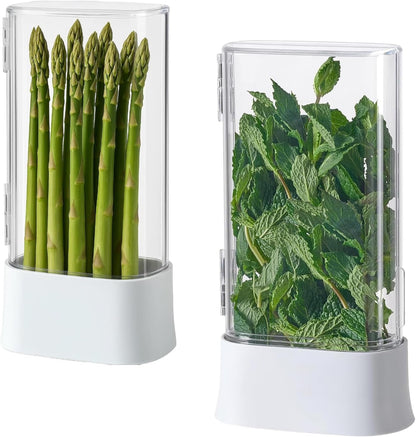 Green Saver Herb Keeper – Refrigerator Storage Container for Cilantro, Asparagus, Fresh Herbs, Dishwasher Safe, Extends Freshness 10 Days – 2 Pack