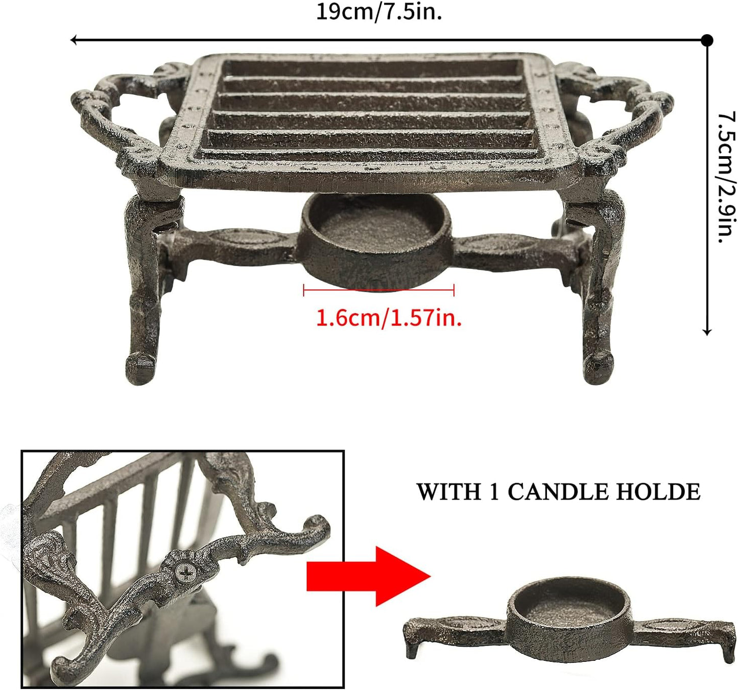 Sungmor Cast Iron Teapot Warmer - Rustic Design with Tealight Holder | Heavy Duty & Decorative Candle Holder Stands for Heat Food Coffee Milk or Tea