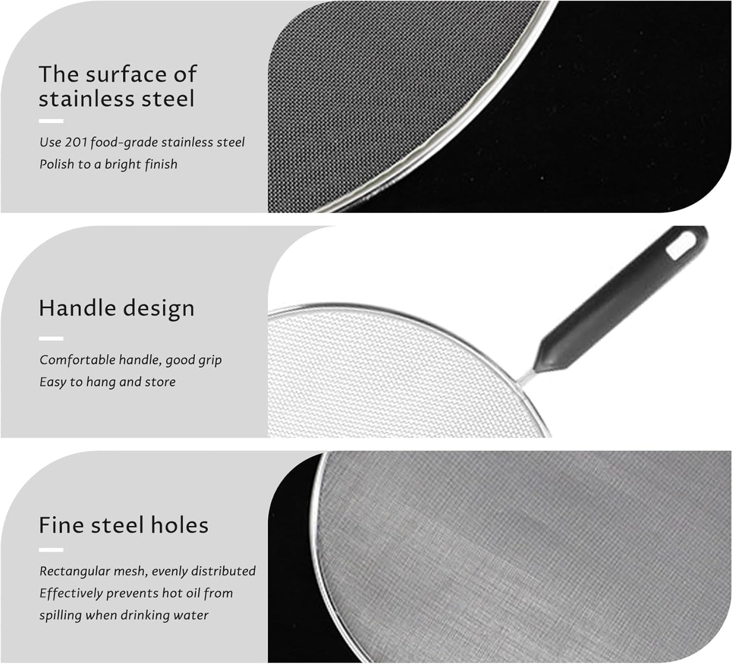 Grease Splatter Guard, Splatter Screen for Frying Pan, 11.4 Inch Grease Guard with Fine Mesh & Long Handle, Oil Cover for Stovetop Cooking, Frying, Sautéing