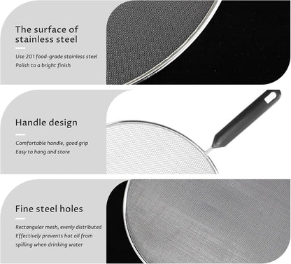 Grease Splatter Guard, Splatter Screen for Frying Pan, 11.4 Inch Grease Guard with Fine Mesh & Long Handle, Oil Cover for Stovetop Cooking, Frying, Sautéing