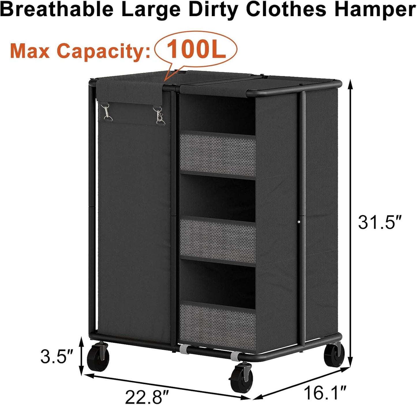 WOWLIVE Laundry Sorter 2 Section, 200L Rolling Laundry Hamper with Wheels | Laundry Cart with Steel Frame, Laundry Basket with Hanging and Removable Bag, Storage Unit Basket Organizer for Dorm, Beige