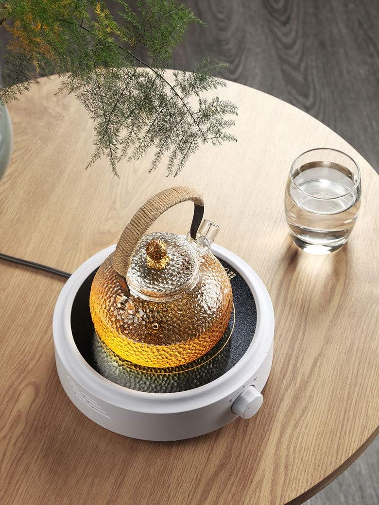 Glass Filtering Tea Maker Teapot with a Warmer and 6 Double-walled Tea Cups Set (Heating base, Standard)