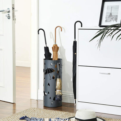 SONGMICS Umbrella Stand, Metal Umbrella Holder for Entryway, with Water Tray and 4 Hooks, 7.7 x 7.7 x 19.3 Inches, Round, Anthracite Gray ULUC23AG | Umbrella Holder, with Detachable Drip Tray, Assembly Required, for Entryway, Anthracite Gray, PATSY