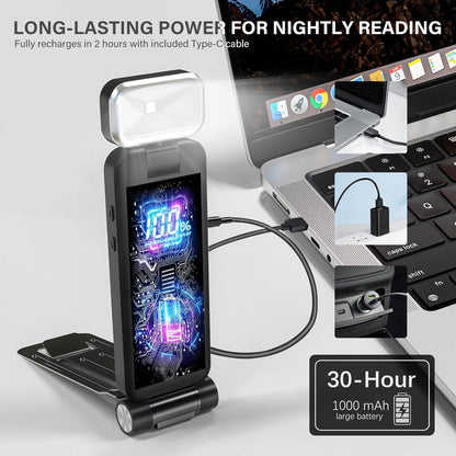 KTEBO 2 Pack Rechargeable Book Light Clip-On Reading Light for Books in Bed | 9 eye-friendly modes from 3 color temperatures and 3 brightness, USB-C up to 30 hrs - Black & Black