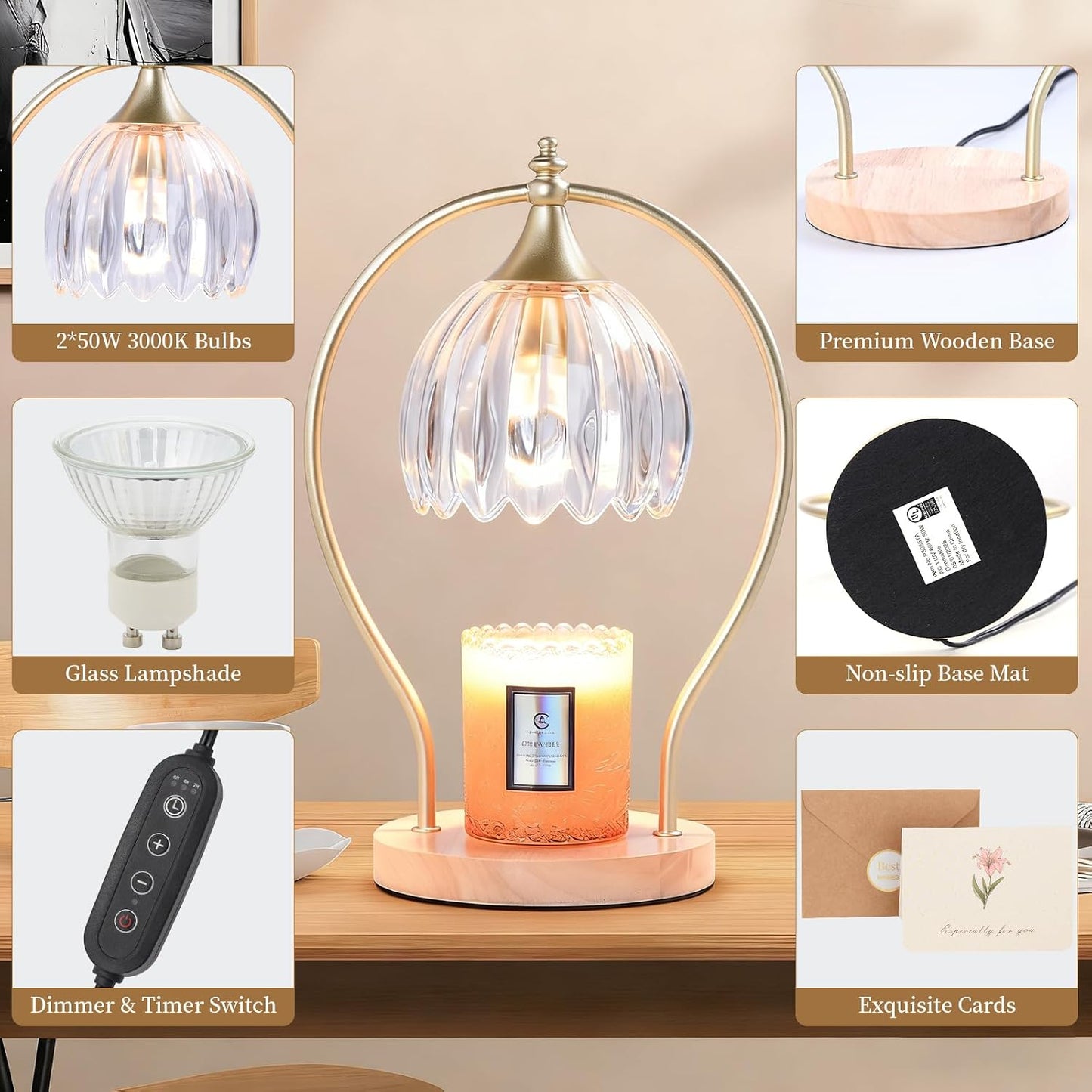 GOODBUY Candle Warmer Lamp with Timer Dimmable: Electric Candle Warmer Birthday Gifts for Women Mom - Candle Lamp Warmer House Warming Gifts New Home Decor - Wax Warmer for Jar Candles with 2 Bulbs