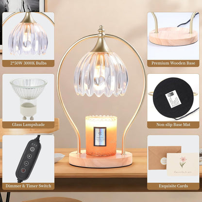 GOODBUY Candle Warmer Lamp with Timer Dimmable: Electric Candle Warmer Birthday Gifts for Women Mom - Candle Lamp Warmer House Warming Gifts New Home Decor - Wax Warmer for Jar Candles with 2 Bulbs