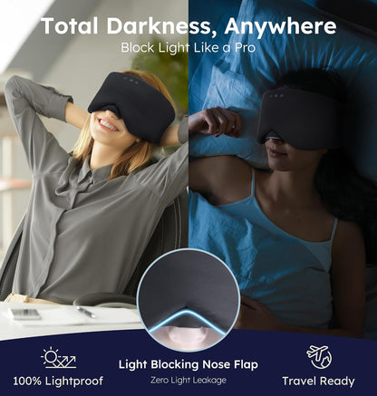 LC-dolida Sleep Mask with Bluetooth Headphones, Extra Large Silk Eye Mask for Sleeping Side Day Sleepers, Sleep Headphones Bluetooth 5.4 for Women Men with Thin Speaker, Blackout, Comfort, Microphone