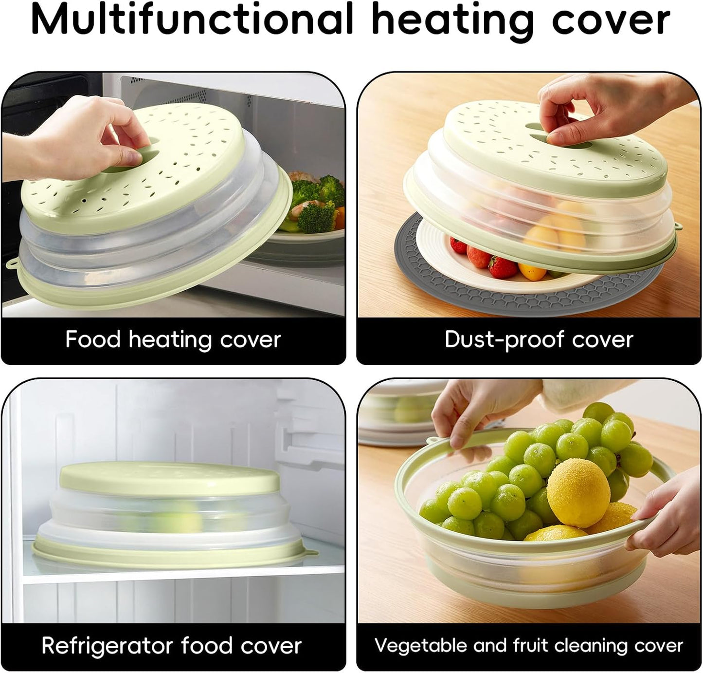 10.6“ Collapsible Microwave Splatter Cover for Food & Silicone Microwave Mat, Mat as Bowl Holder, Trivet, Pot Holders, Baking, Utensils Rest for Kitchen Counter, Dishwasher Safe (Grey)