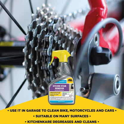 FILA Surface Care Solutions, KITCHENKARE, Heavy Duty Degreaser Cleaner for Kitchen, Grill, Oven, Fireplace; BBQ Cleaner Spray, Desengrasante de Cocina, Degreasing Detergent Bike Chain, 24OZ
