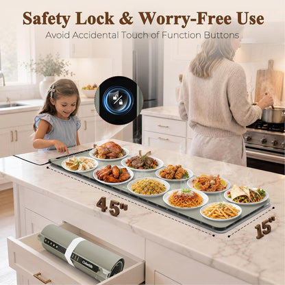 Warming Mat for Food, Electric Warming Tray with Heat-Resistant Pad-L Grey | Colorlife 6 Preset Modes, 7 Temps, 6H Timer, Child Lock, Auto-Memory, Rollable Silicone Food Warmer for Buffet, Parties