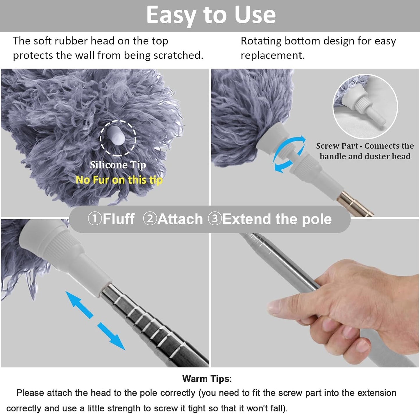 Cobweb Duster with Extension Pole 100 inches, Dusters for Cleaning with 2 Duster Heads, Washable Microfiber Feather Duster for Cleaning Ceiling Fan, High Ceiling, Blinds, Furniture & Cars