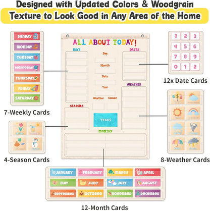 Daily Morning Board Circle Time Calendar Weather Seasons Positive Affirmations Letter Shape Number of the Day Pocket Chart,Toddler Preschool Calendar,Homeschool Morning Work Activity, Pastel Design